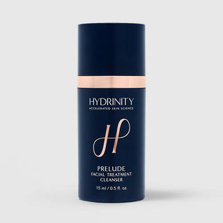 Hydrinity Prelude Facial Treatment Cleanser 15 mL travel-size bottle on a light gray background