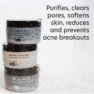 PCA Skin Blemish Control Bar highlighting benefits that purify and clear pores, soften skin, and help reduce and prevent acne breakouts