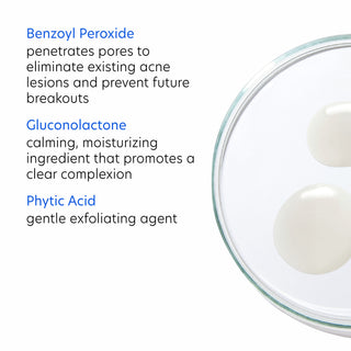 PCA Skin BPO 5% Cleanser key ingredients including benzoyl peroxide, gluconolactone, and phytic acid