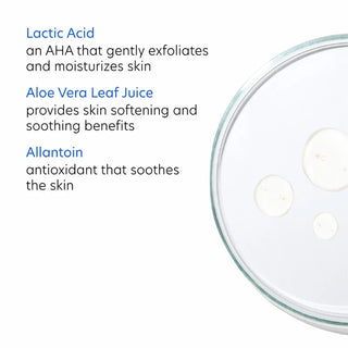 PCA Skin Facial Wash key ingredients: Lactic Acid to exfoliate and moisturize, Aloe Vera to soften and soothe, and Allantoin to soothe skin.